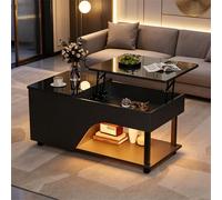 Table basse réglable en hauteur 50 x 100 x 46 cm, noir brillant, ensemble de salon, table de salon, coin salon, table basse avec rangement dissimulé, éclairage LED et pieds en métal
