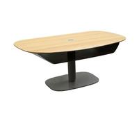 Table basse réglable en hauteur plateau MDF placage chêne pied central en métal laqué noir - ELEVIA