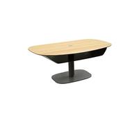 Table basse réglable en hauteur plateau MDF placage chêne pied central en métal laqué noir - ELEVIA - ALTOBUY Beige