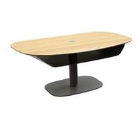 Table basse réglable en hauteur plateau MDF placage chêne pied central en métal laqué noir - ELEVIA - ALTOBUY Beige