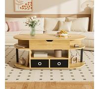 Table basse réglable en hauteur, table de canapé avec fonction de levage | Table basse moderne aspect bois et noir, plateau relevable 45-60 cm et 2 tiroirs en tissu pour salon, bureau et bureau