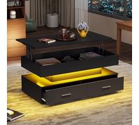 Table basse réglable en hauteur, table de salon basse, réglable en hauteur et extensible, 100 x 50 x 44 cm, contrôle d'application, table d'appoint, salon avec lumière et rangement, table basse carrée