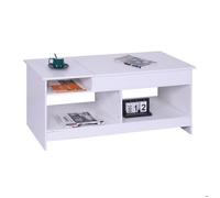 Table basse Relaxdays extensible, H x L x P : 50 x 110 x 50 cm, table de salon avec rangement, blanche.
