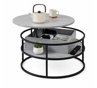 Table Basse Relaxdays, réglable en Hauteur, avec Rangement, 46 x 80 cm, Plateau relevable, MDF, métal, Gris/Noir