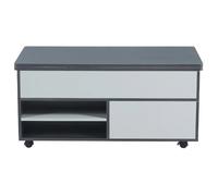 Table basse relevable 100/98/65 cm gris et blanc en panneau de particules à roulettes