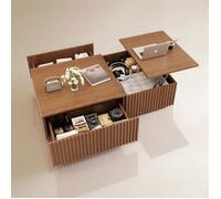 Table basse relevable 130x70x36 cm, tiroirs lamelles, grand rangement, noyer - convertible en bureau/table à café pour salon/bureau