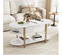 Table basse relevable blanche 2-en-1, convertible en bureau d’appoint, avec rangement caché et vérin à gaz, surface imperméable