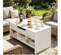 Table basse relevable blanche en bois et métal, 96 x 51 x 45 cm, avec rangement