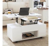 Table basse relevable carrée 100x100 cm avec rangement, blanc