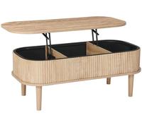 Table basse relevable de 1000 mm, table basse ovale cannelée avec 3 compartiments dissimulés, bureau central ovale en bois de style milieu du siècle avec rangements, plateau relevable pour la maison e
