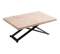 Table basse relevable de salon en bois de chêne naturel avec pieds en métal noir-Longueur 120 x Profondeur 80 x Hauteur 49-76 cm