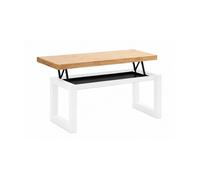 Table basse relevable en bois coloris chêne nordique / pieds blanc -Longueur 120 x profondeur 60 x hauteur 47 cm