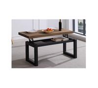 Table basse relevable en bois de chêne foncé avec pieds en métal noir - Longueur 120 x Profondeur 60 x Hauteur 47 5 - 62 5 cm