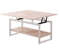 Table basse relevable et extensible en bois de chêne avec pied en métal blanc-Longueur 100 x Profondeur 45-90 x Hauteur 47-62 cm --