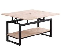 PEGANE Table Basse relevable et Extensible en Bois de chêne avec Pieds en métal Noir-Longueur 100 x Profondeur 45-90 x Hauteur 47-62 cm