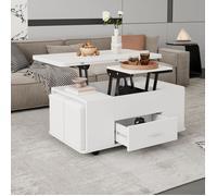 Table basse relevable extensible - LEMONBEST - 100 x 50 cm - Double plateau hydraulique - 4 tabourets rangement - Tiroir silencieux