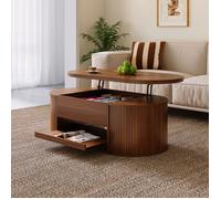 Table Basse Relevable Extensible Moderne, Table Centrale Ovale, 110x55,5x40cm, Espace Rangement Caché pour Salon & Petit Espace