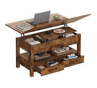 Table basse relevable extensible - WOLTU - Marron rustique - 100x50,5x53/67.5 cm - 2 tiroirs - Compartiment ouvert -Rangement caché