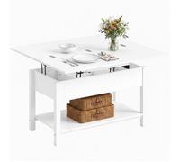 HOMCOM Table Basse Relevable et Extensible 100x45x50,5 cm Blanc | Table de Salon, Plateau Pliant, Compartiment Caché, Étagère Ouverte, Style Moderne, pour Salon, Bureau, Manger