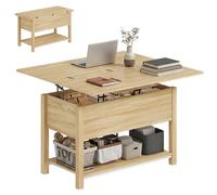 Table basse relevable - HOMCOM - plateau pliant, compartiment et étagères - MDF - 100x45x50,5cm - bois naturel