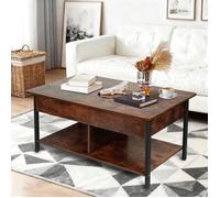 Table basse relevable-MENGDA-Table basse réglable extensible-Rangement ouvert et compartiment caché-90×48×62cm