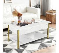 Table basse relevable-MENGDA-Table d'appoint pour salon-Plateau de table imitation marbre-Plateau relevable,pieds de table dorés