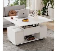 Table basse relevable multifonctionnelle 100 x 100 x 63,5 cm - extensible - 2 tiroirs - Design moderne - Blanc