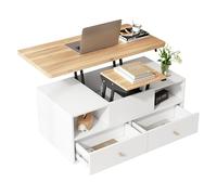 Table basse relevable noyer 4 tiroirs extensible 100x50 roulettes 62cm | Se déplie en table à manger en 3 s : plateau +30%, 4 tiroirs profonds, finition noyer anti-rayures, charge 60 kg.