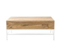 Table basse relevable rectangulaire bois manguier massif et métal blanc L110 cm BOHO
