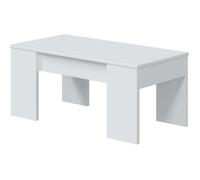 Table basse relevable,table de salon ou de salle à manger,modèle LC,finition blanche « Artik »,dimensions:100x50x45-56cm(l x P x H)