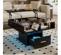Table Basse Relevable - TANANT - LED - Noir - Rectangulaire - Espace de rangement intégré