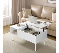 Table Basse Relevable - WOLTU Table de Salon - Espace de Rangement Intérieur - 100x50x(43-57)cm - Blanc