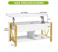 Table Basse Relevable YITAHOME Style Industriel - Rangement Caché - Table de Salon ou Bureau Blanc Marbre