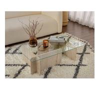 Table basse Rhysand Dmora, en bois noble effet marbre beige 105x65x30h cm
