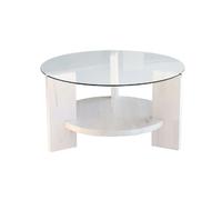 Table basse ronde 1 étagère Auréline en verre et bois - Transparent et Blanc