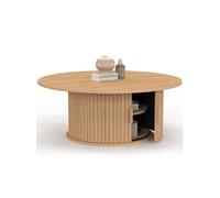 Table basse ronde 100 cm MDF chêne avec rangement H40 cm