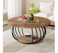 Table Basse Ronde 100 cm - Tribesigns - Table 2 Niveaux Style Industriel - Marron