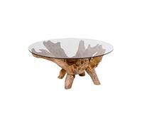 RAMA - Table Basse Ronde Ø110cm Teck Brut et Plateau Verre