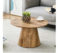 Table basse ronde 60x60x35 cm table d’appoint avec effet bois, patins antidérapants, en MDF, couleur naturelle