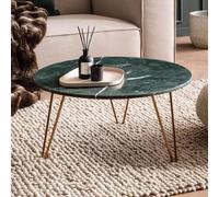 WOHNLING Table Basse de Salon Ø 70 cm Véritable Marbre Vert Grande Moderne Ronde
