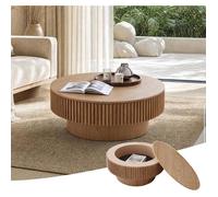 Table Basse Ronde - 75 cm avec espace de Rangement Table d'appoint en Forme de Champignon Table à Thé d'Appoint Bois Naturel