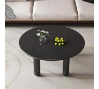 Table Basse Ronde 80 Cm en Bois de Caoutchouc,Table de Salon Moderne avec Pieds Boules,Table Centrale Minimaliste À Forme Arrondie pour Petit Salon,Chambre et Bureau D