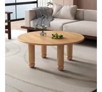 Table Basse Ronde 80 Cm en Bois de Caoutchouc,Table de Salon Moderne avec Pieds Boules,Table Centrale Minimaliste À Forme Arrondie pour Petit Salon,Chambre et Bureau B