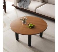 Table Basse Ronde 80 Cm en Bois de Caoutchouc,Table de Salon Moderne avec Pieds Boules,Table Centrale Minimaliste À Forme Arrondie pour Petit Salon,Chambre et Bureau C