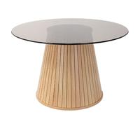 Table basse ronde 80 cm plateau en verre aspect bois mobilier pour café et thé