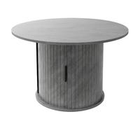 Table basse ronde 80 cm porte coulissante aspect béton avec espace de rangement
