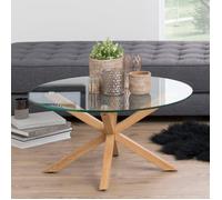 Table basse ronde 82x82x40 cm en verre et métal décor chêne - BUGGIO