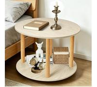 Table basse ronde à 2 niveaux-MENGDA-Table d'appoint avec roulettes-Effet de bois vintage-MDF et métal-Teinte bois