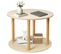 Table basse ronde à 2 niveaux-MENGDA-Table d'appoint avec roulettes-MDF et métal-Pour salon balcon chambre à coucher-Teinte bois