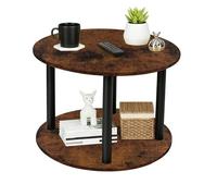 Table basse ronde à 2 niveaux-MENGDA-Table d'appoint avec roulettes-MDF et métal-Pour salon balcon chambre à coucher-Marron
